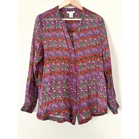 Sundance 100% Silk Sheer Floral Buttondown Women's Blouse Top Shirt Buttondown M - Picture 1 of 3